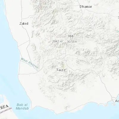 Map showing location of Taiz (13.579520, 44.020910)