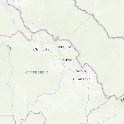 Map showing location of Kitwe (-12.802430, 28.213230)