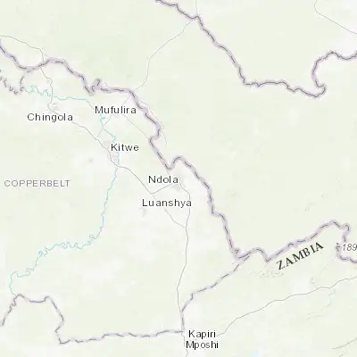 Map showing location of Ndola (-12.958670, 28.636590)