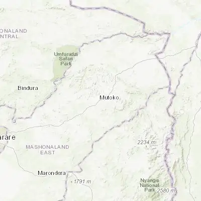 Map showing location of Mutoko (-17.396990, 32.226770)